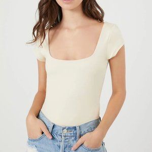Forever 21 Fitted Tee Bodysuit - Cream - Size Small